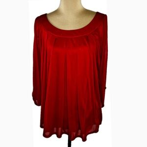 Always Indigo Women’s Red Pleated Scoop Neck Blouse, size 1X